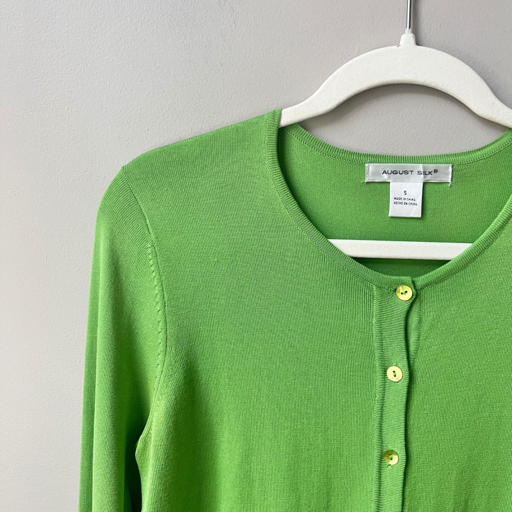 Vintage Cardigan Sweater Women's Small Silk Blend Lime Green Knit Retro Y2K - Picture 10 of 12